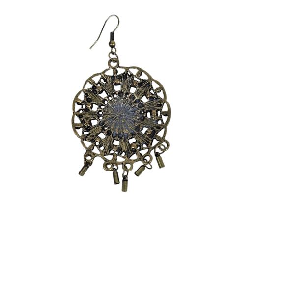 Gold Tone Faux Pearl Rhinestone Statement Tassel Circle Drop Dangle Earrings - Picture 6 of 7